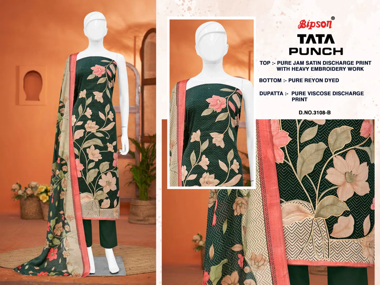 Tata Punch 3284 By Bipson Jam Satin Dress Material Orders In India