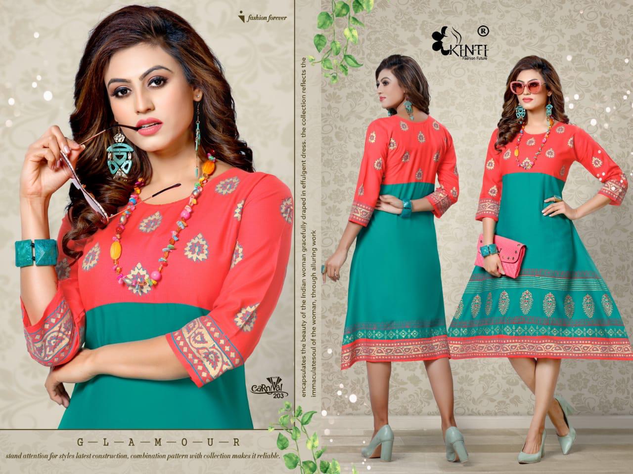 Kinti Carnival 2 Fancy Flair Block Regular Wear Anarkali Printed Kurtis Collection