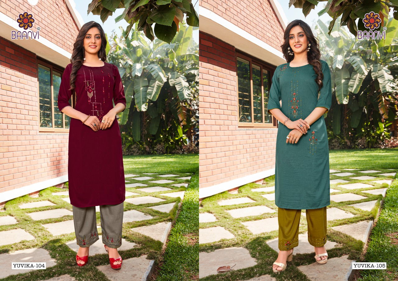 Baanvi Yuvika 1 Silk Linning With Work Ethnic Wear Kurtis With Bottom Collection
