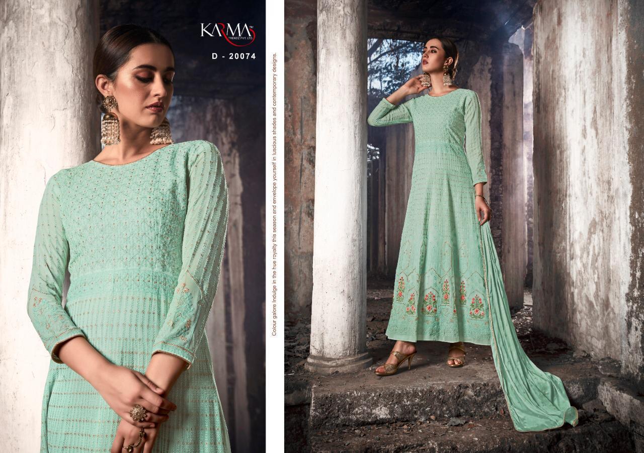 KARMA LATEST DESIGNER FOX GEORGETTE HEAVY EMBROIDERED LAKHNAVI TOP AND NAZNIN DUPATTA WITH STONE WORK COLLECTION