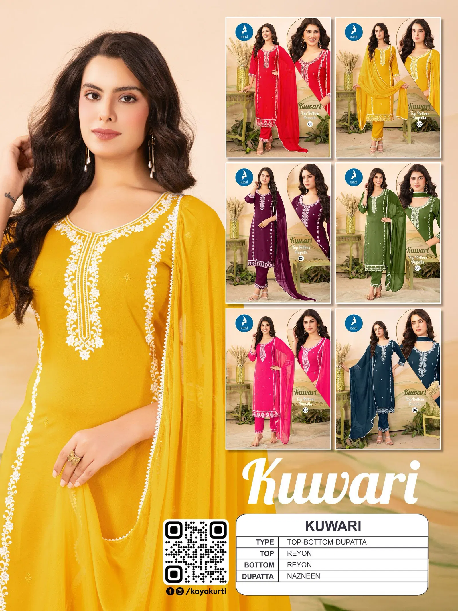 Kuwari By Kaya Rayon Surat Kurti With Bottom Dupatta Wholesale Market
