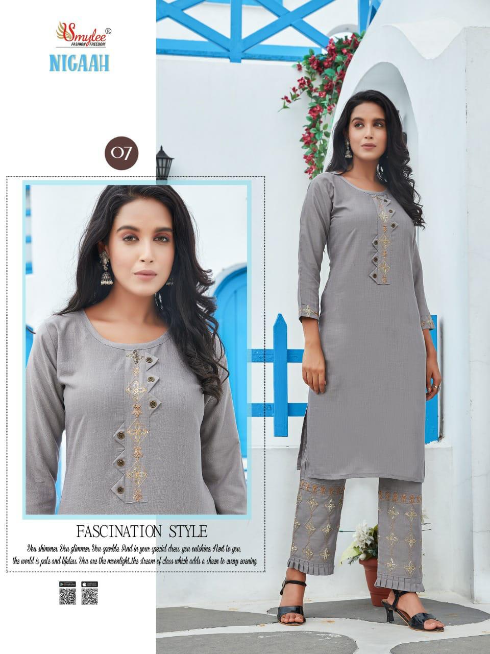 Smylee Nigaah Bombay Slub Embroidered Designer Kutri With Bottom Latest Collection
