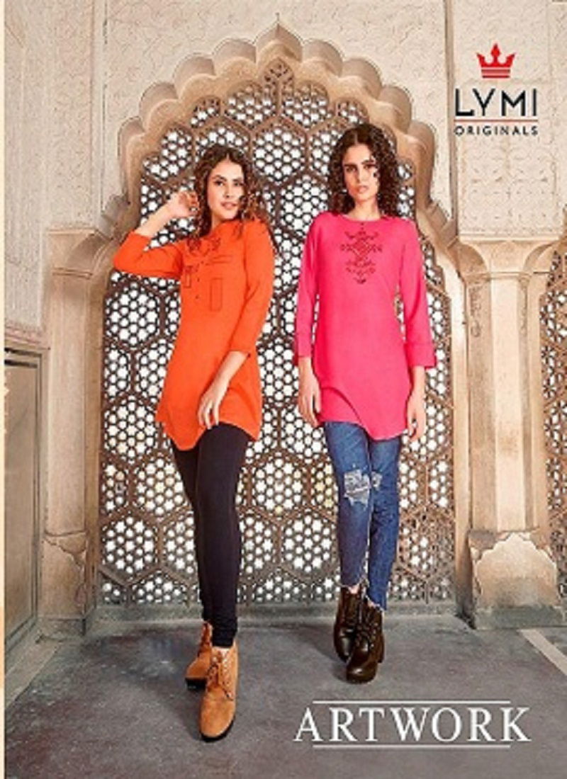 Lymi Artwork Latest Designer Casual Wear Three-Fourth Hand Embroidery Work Short Tops Collection 