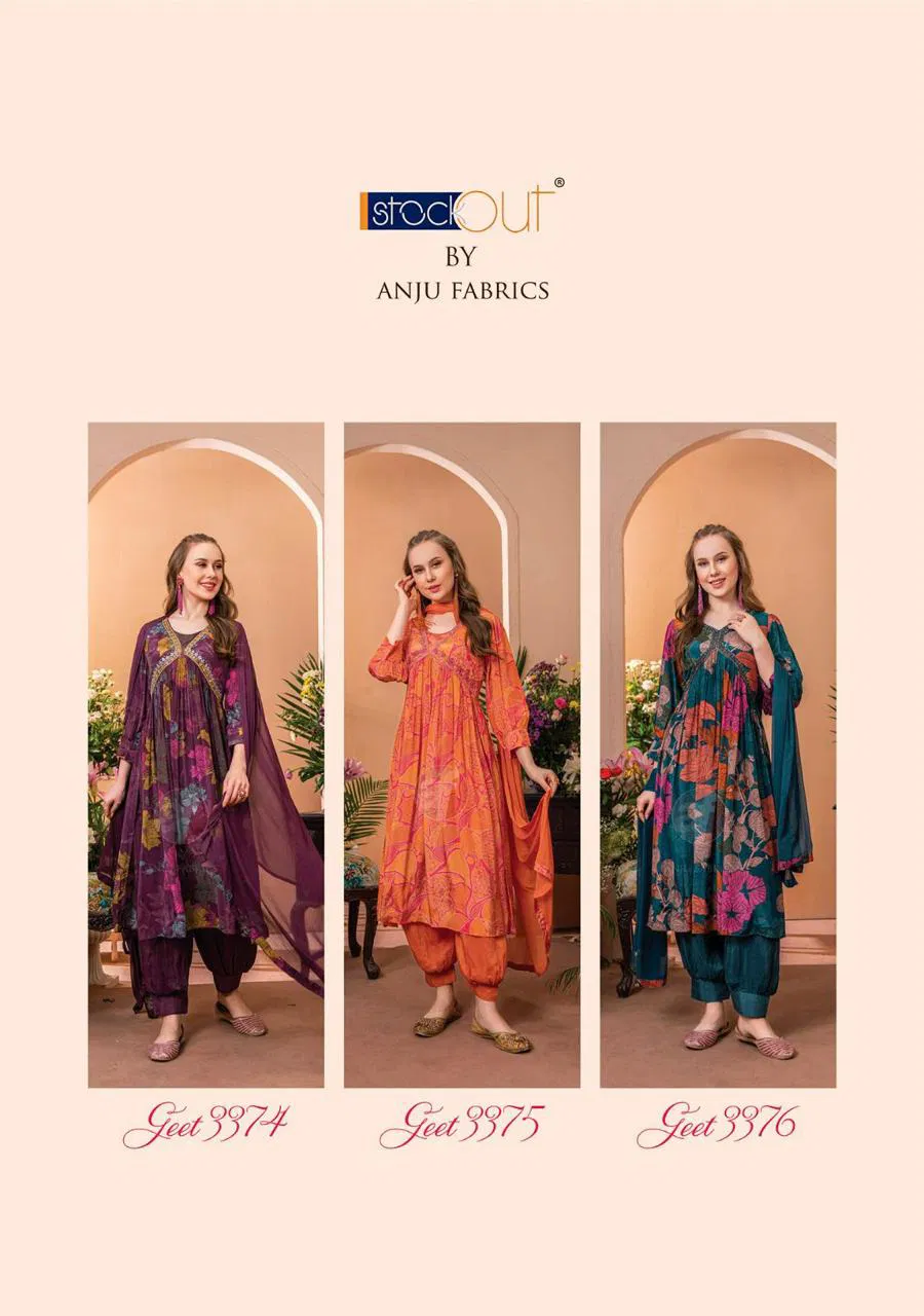 Geet By Anju Fabric Afghani Alia Cut Kurti Bottom With Dupatta
