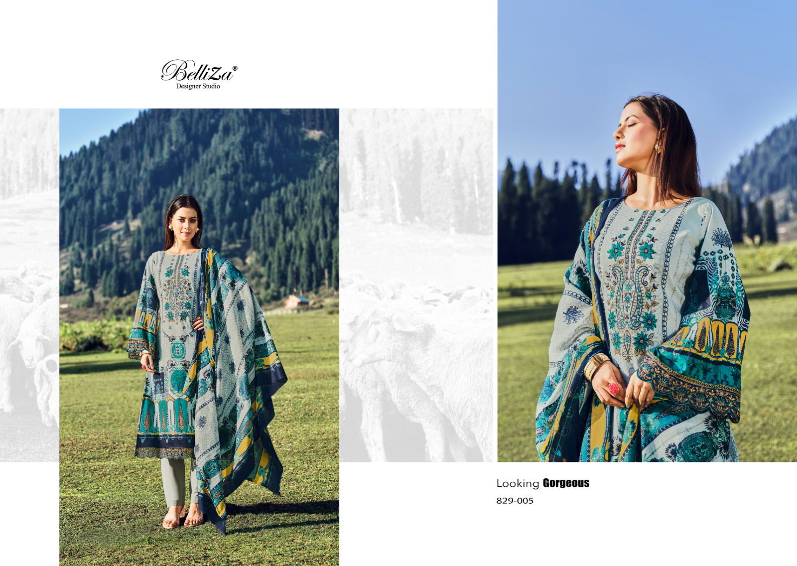 Belliza Aalia Embroidery Cotton Printed Dress Material Catalog
