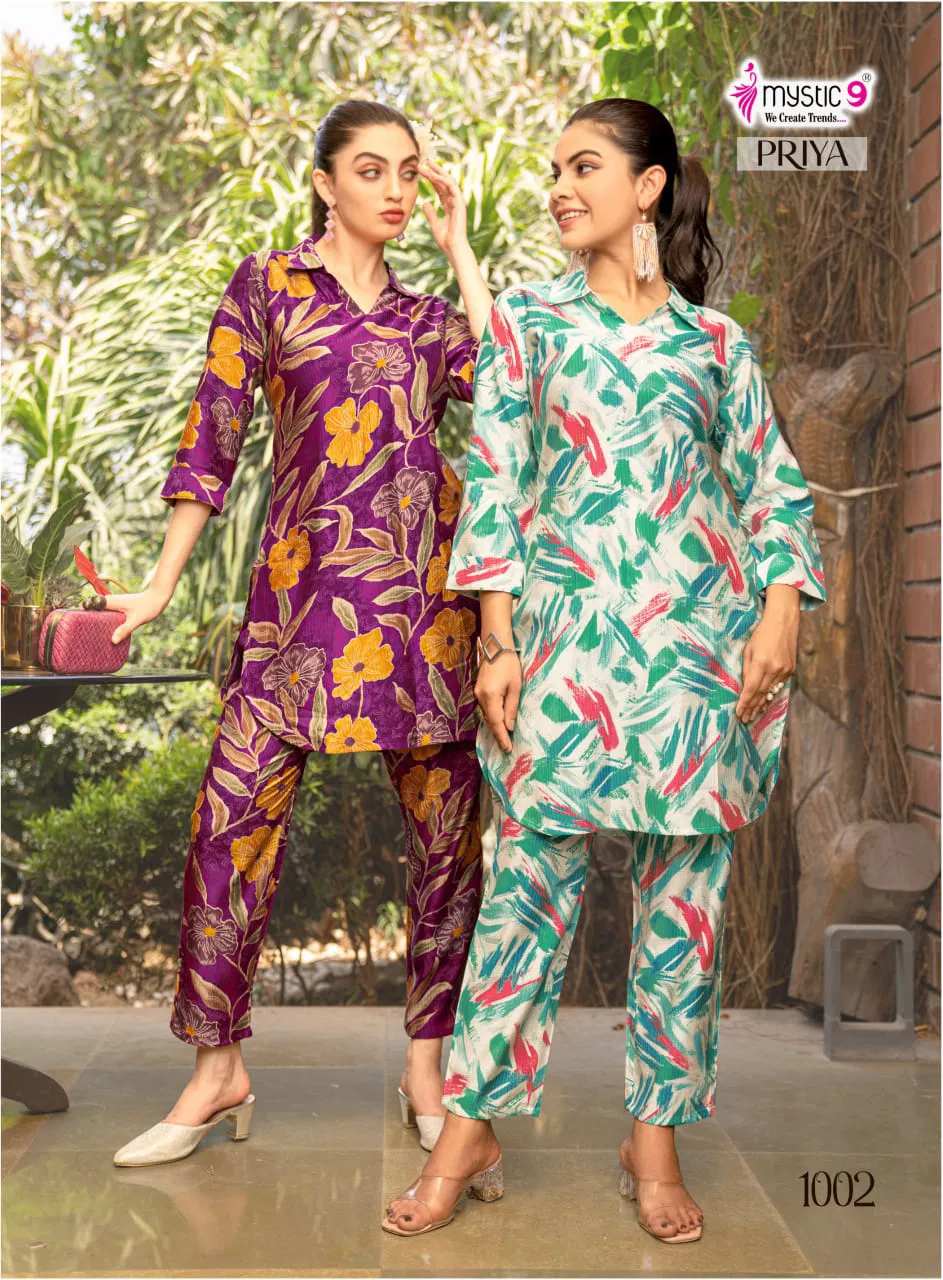 Priya Vol 1 by Mystic 9 Vertican Dobby Printed Co Ord Set Wholesale Online