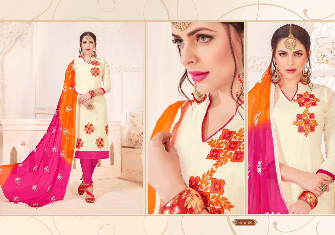 Maahi South Cotton Slub With Embroidery Work And Najmeen Embroifery Work Dupatta Dress Mterial OR Ready Made Collection