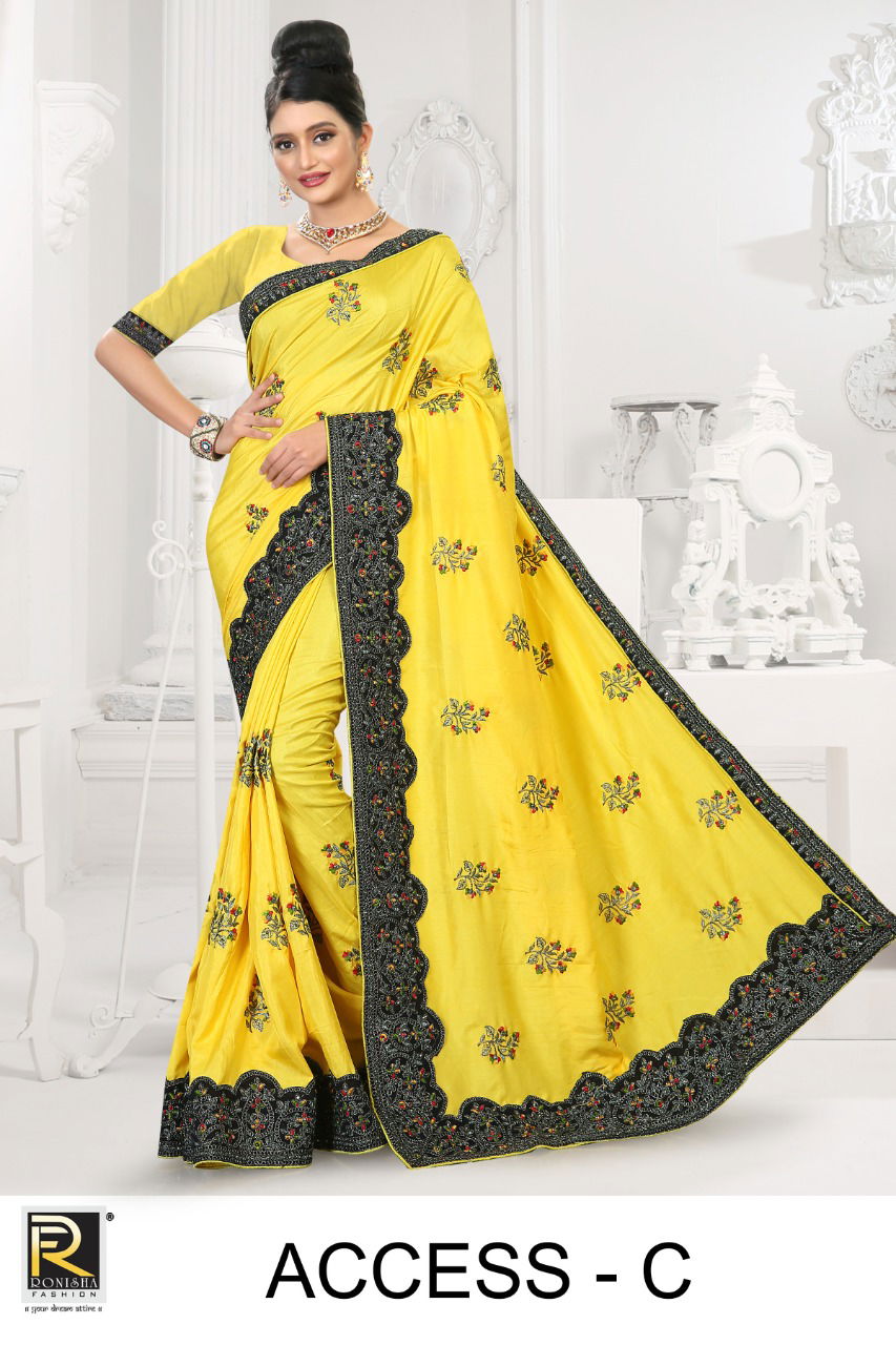 Ronisha Access Embroidery Worked Art Silk Festive Wear Saree Collection
