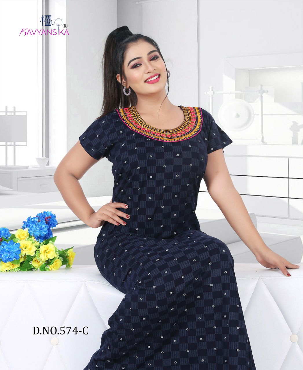 Kavyansika Nighty 574 Hosiery Cotton Nighty Collection at Wholesale Price