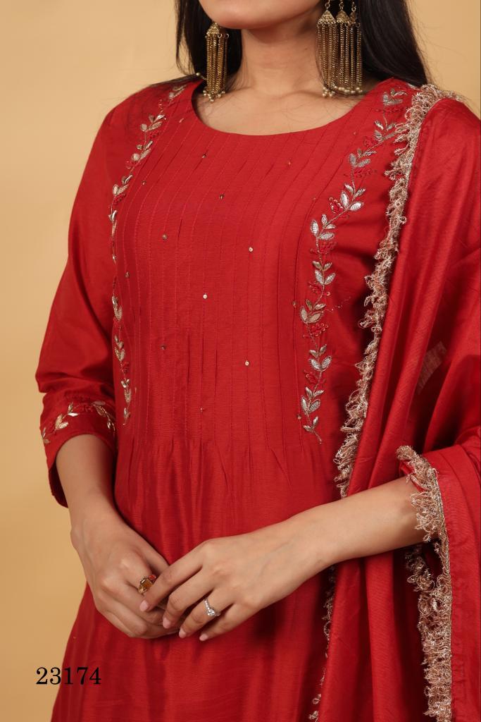 Indira 23166 Red Pure chanderi silk Kurti With Bottom Dupatta Catalog
