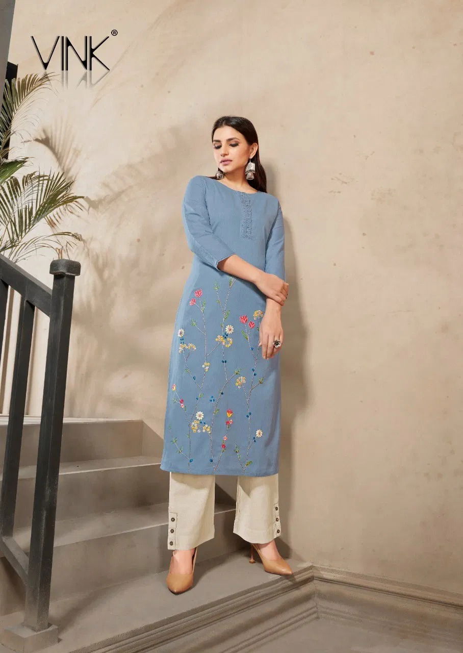 Vink Marigold 4 Latest Designer Fancy Ethnic Festive Wear linen cotton with handwork Kurti With Bottom Collection
