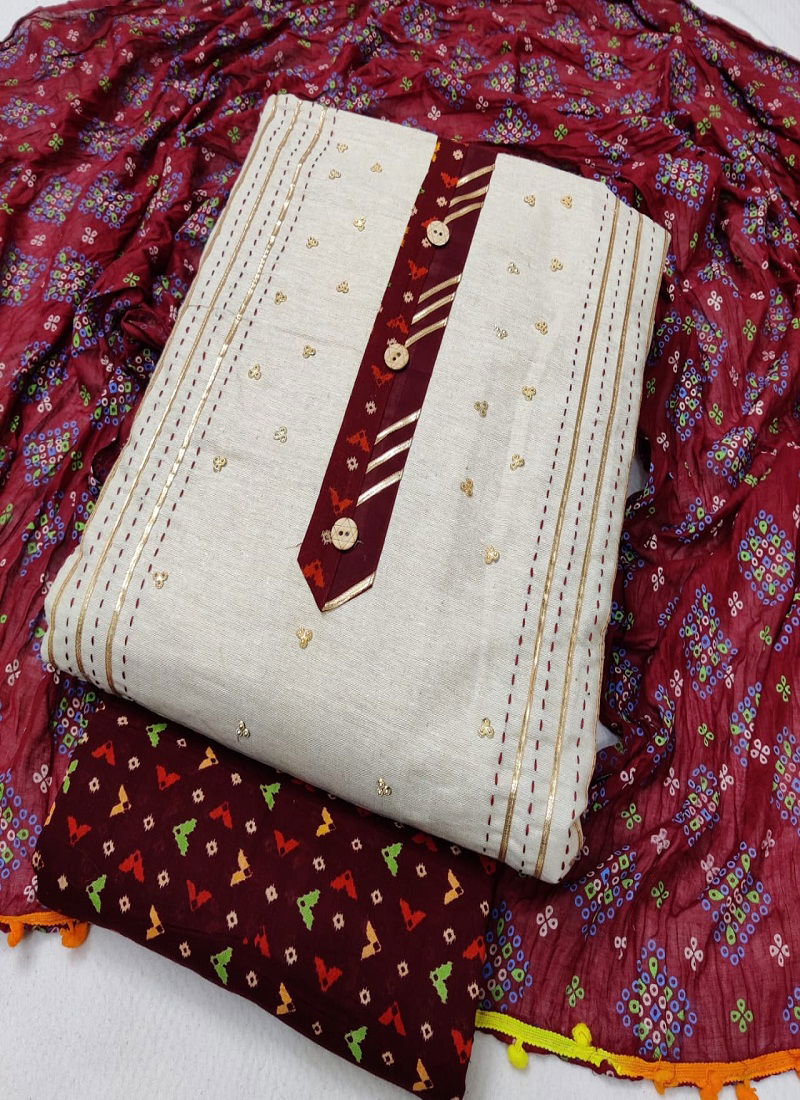 Sc 5044 Latest Designer Festive Wear Khadi Cotton Jaipuri Bandhani Print Dress Material Collection
