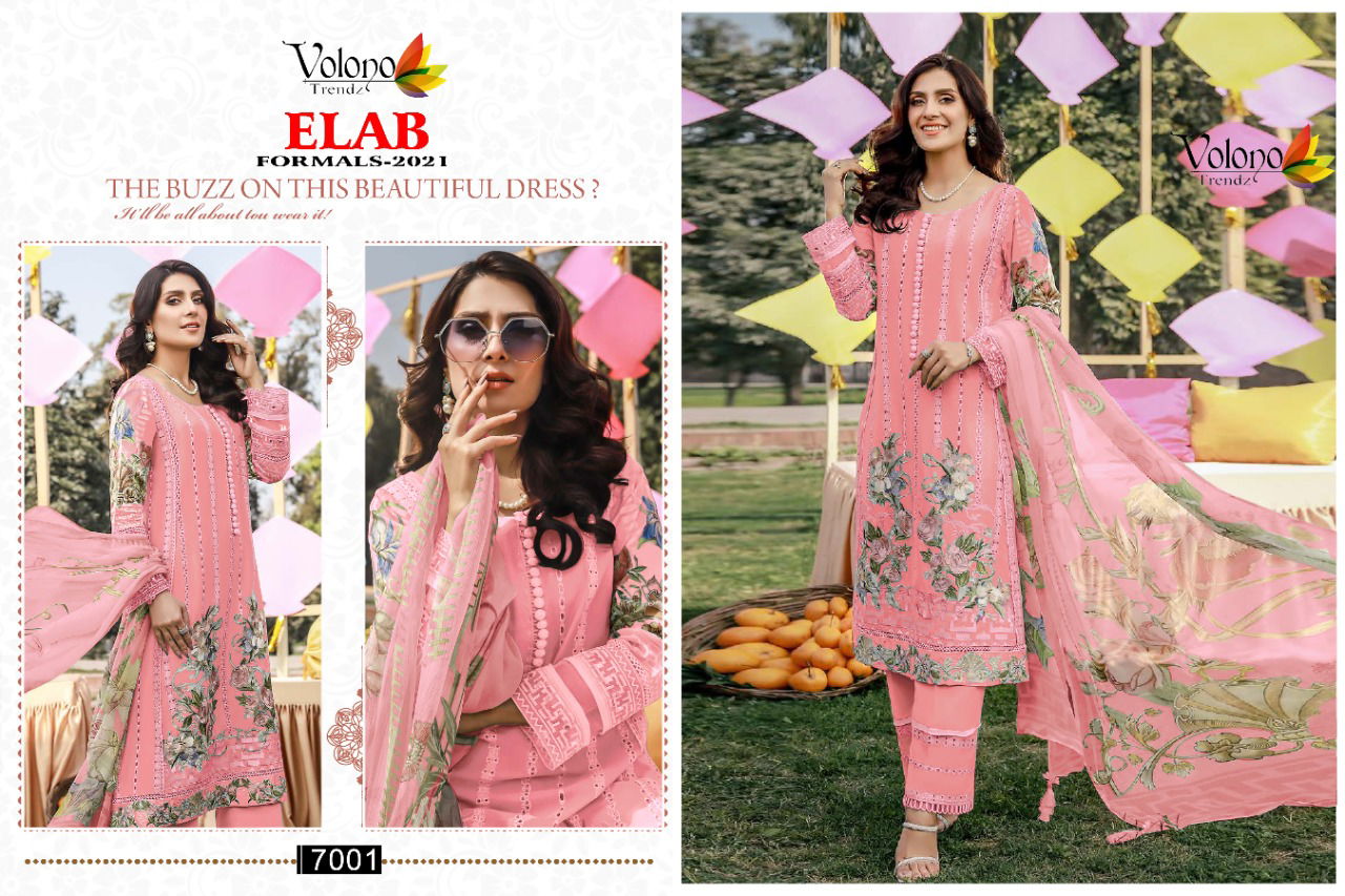 Volono Elab Formals 2021 Latest Fancy Designer Colors Luxury Embroidery Cambric Pakistani Salwar Suit Collection
