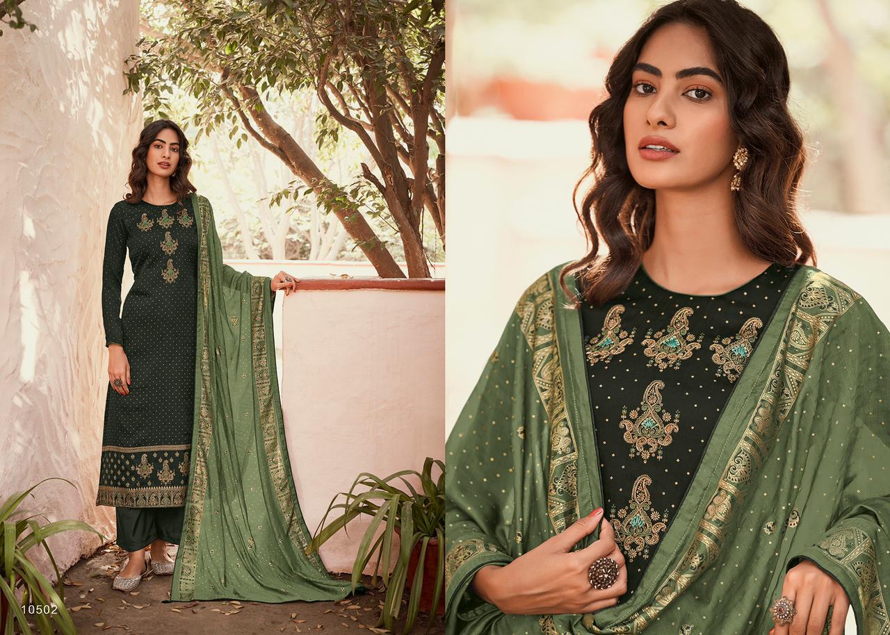 Deepsy Elite Latest Fancy Designer Silk Hand Block Foil print With Embroidery Work Designer Dress Material Collection
