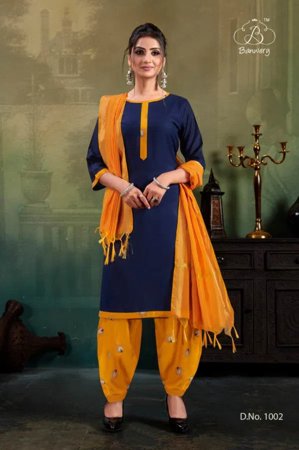Banwery Latest Collection Of Designer Daily Wear Ready Made Salwar Suit With Chanderi Duptta 