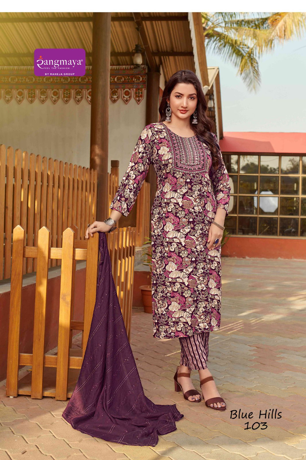 Blue Hills By Rangmaya Rayon Kurti With Bottom Dupatta Suppliers In India