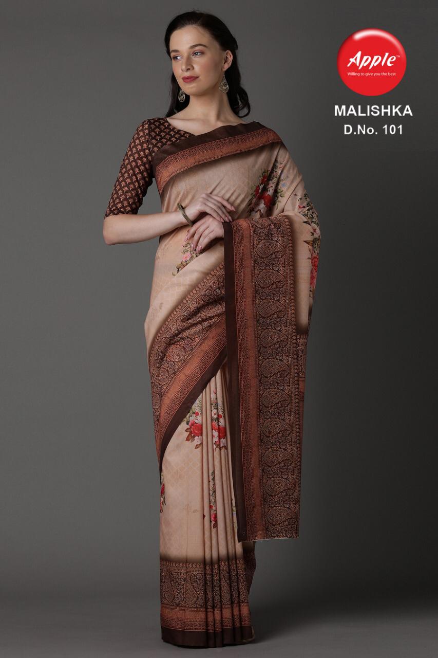 APPLE MALISHKA Latest Casual Daily Wear Muslin Silk Digital Printed Saree Collection