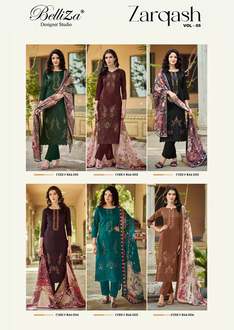 Zarqash Vol 5 By Belliza Jam Embroidery Wholesale Dress Material In India