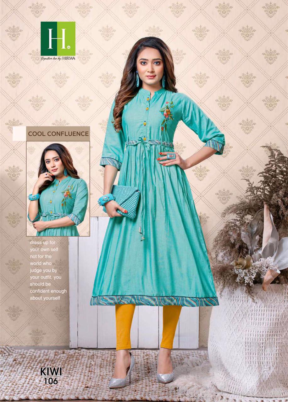Hirwa Kiwi Latest Designer Ethnic Wear Fancy Rayon Anarkali Kurtis Collection
