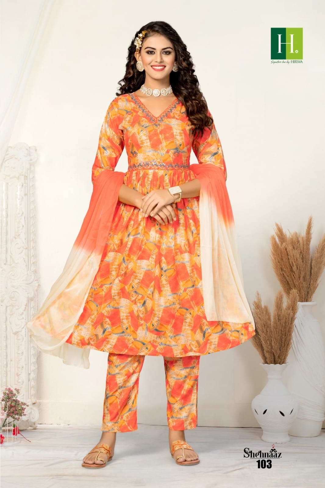 Shehnaaz By Hirwa Kurti With Bottom Dupatta Catalog