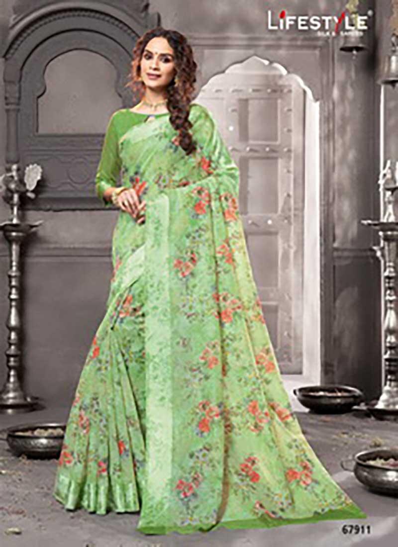 Lifestyle Pravina Cotton Vol - 5 Fancy Lilen Cotton Print Satin Border Sarees Collections