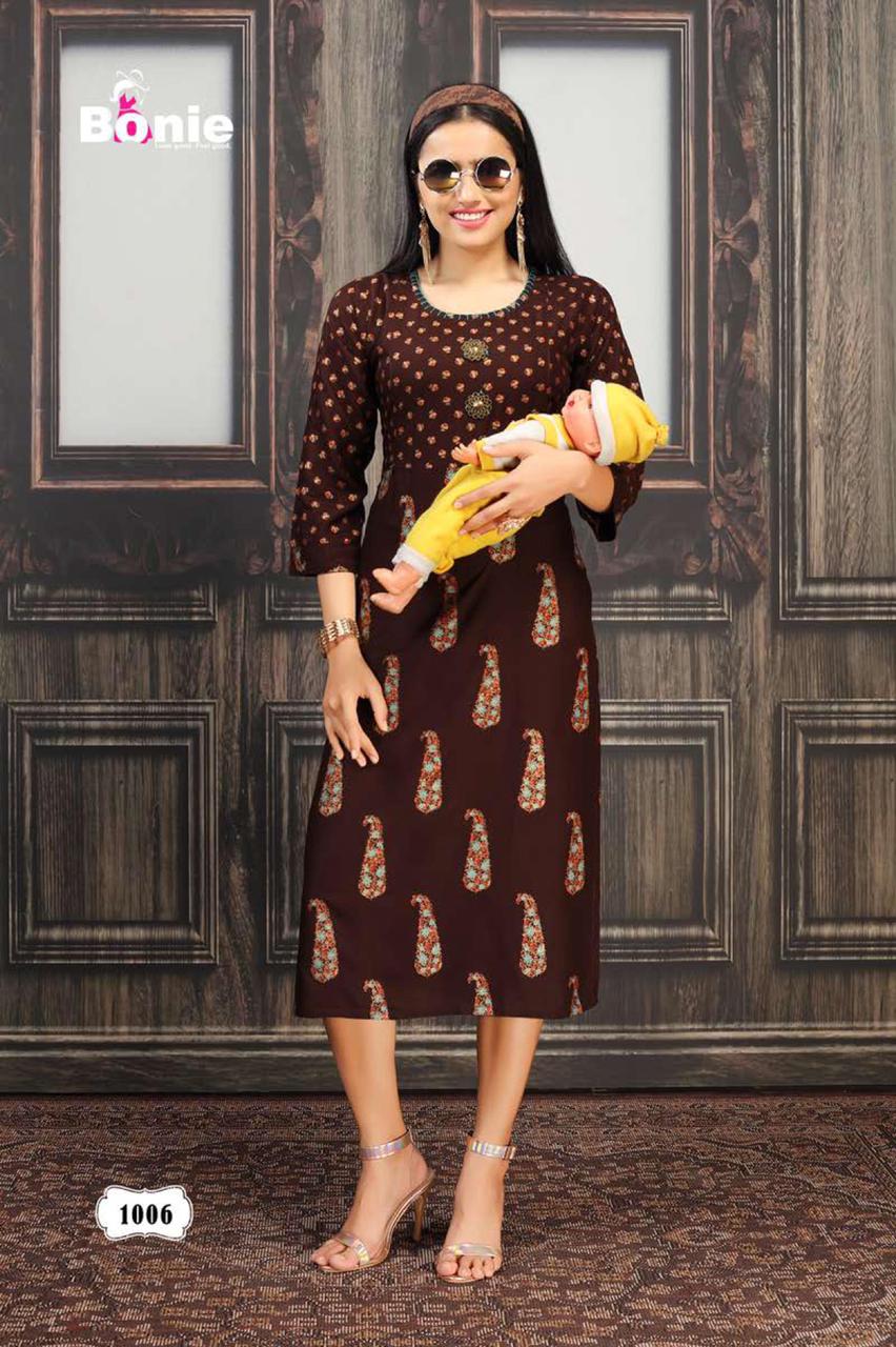 Bonie Sneh Latest Ethnic Wear Rayon Printed Kurti Collection

