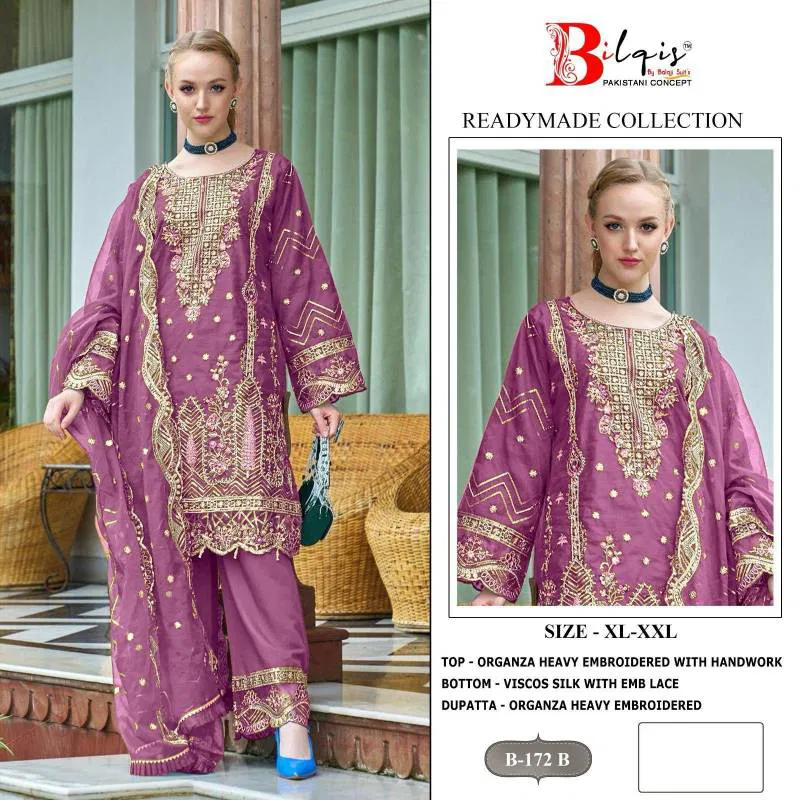Bilqis B 172 Organza Pakistani Readymade Salwar Kameez Wholesale Market In Surat With Price