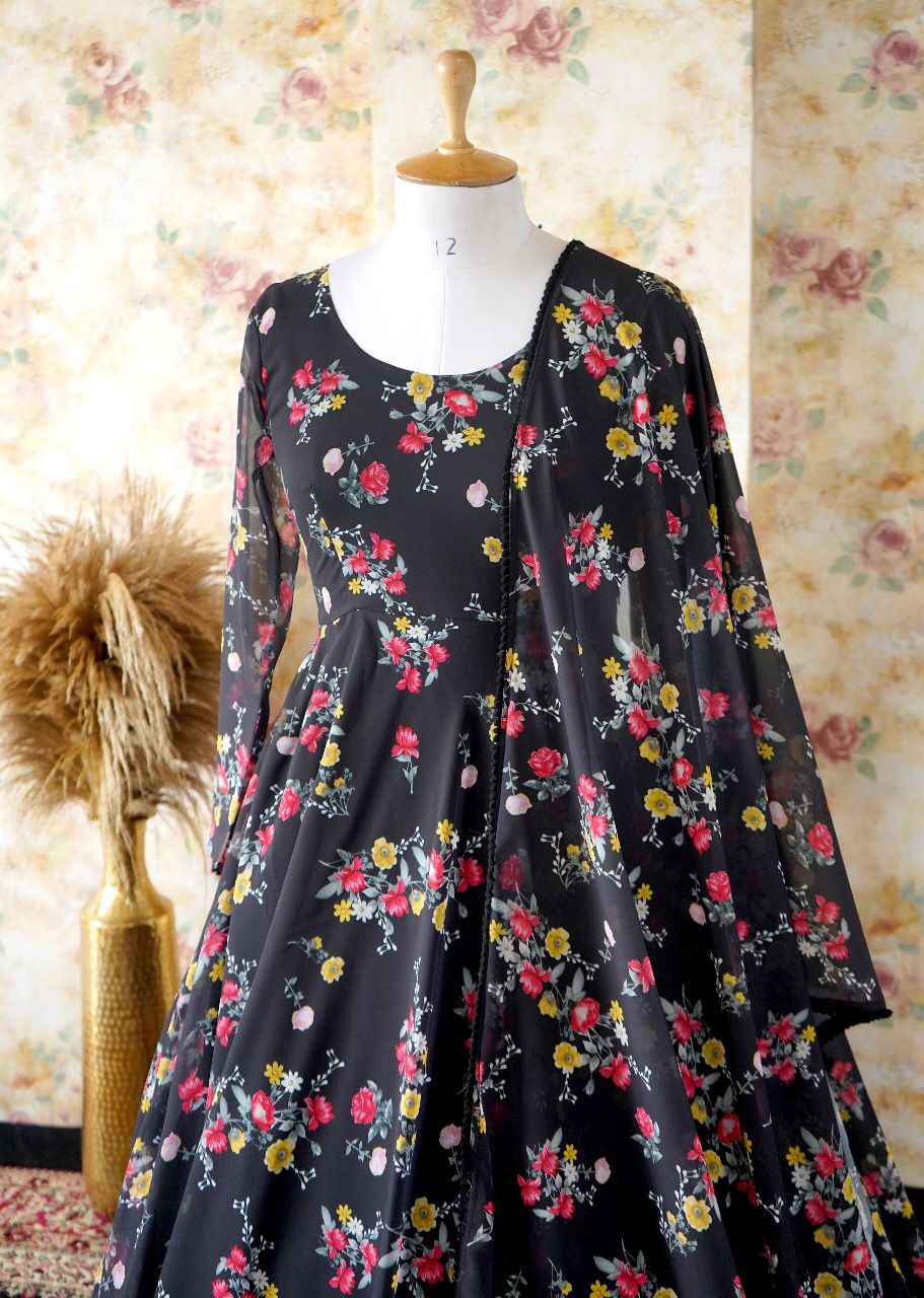1111 Georgette Printed Dupatta With Anarkali Kurtis Catalog