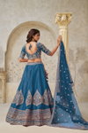 Teal Blue Colour Silk With Leaf Embroidery Work Lahenga With Blouse Dupatta Wholesale Price In Surat KF 2144
