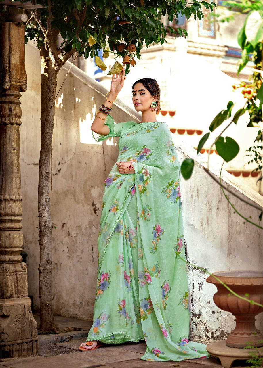 Kashvi Olivia Silk Chiffon Printed With Fancy Ethnic Wear Saree Collection
