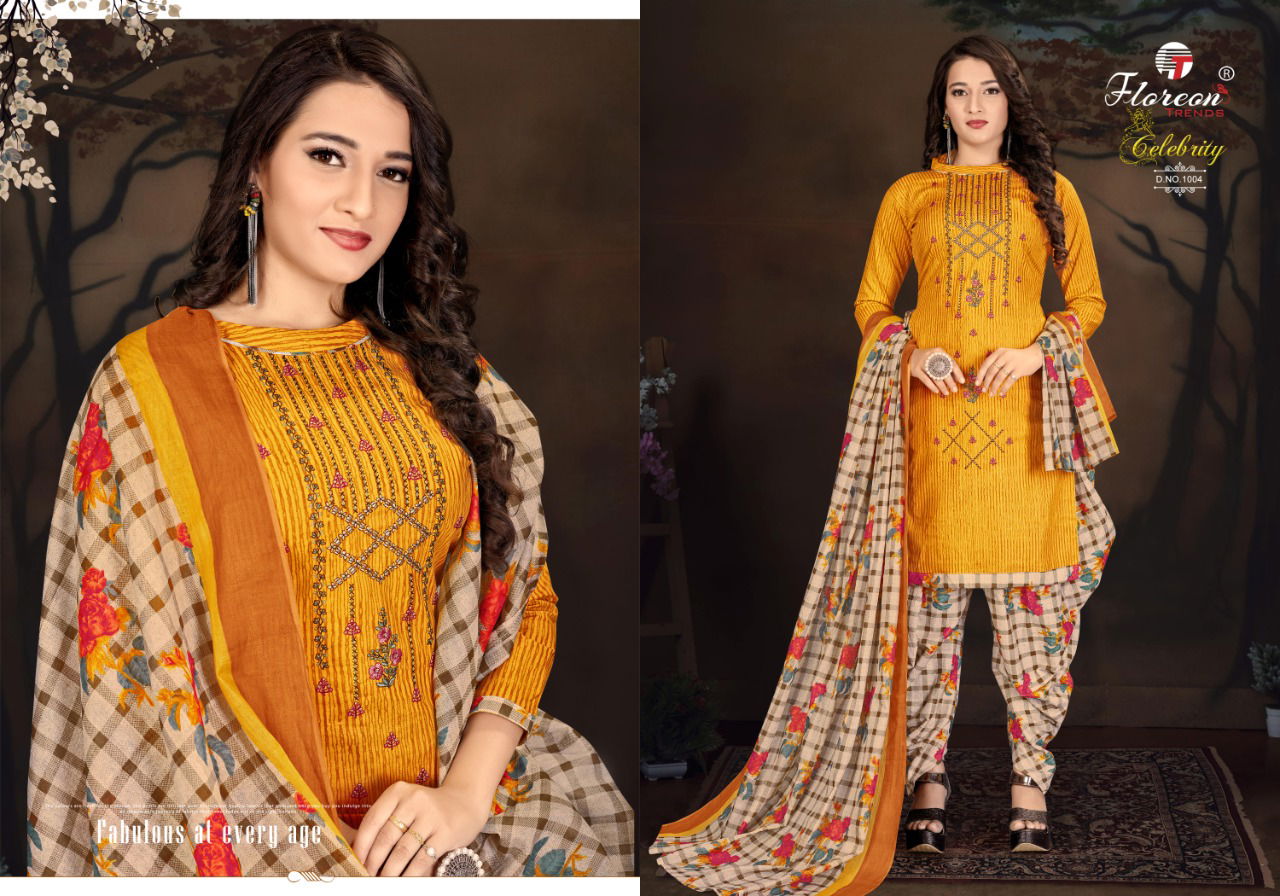 Floreon Celebrity 2 Latest Fancy Regular Wear Heavy Lawn Cambric Negative Print With Fancy Embroidery  Cotton Dress Materials Collection