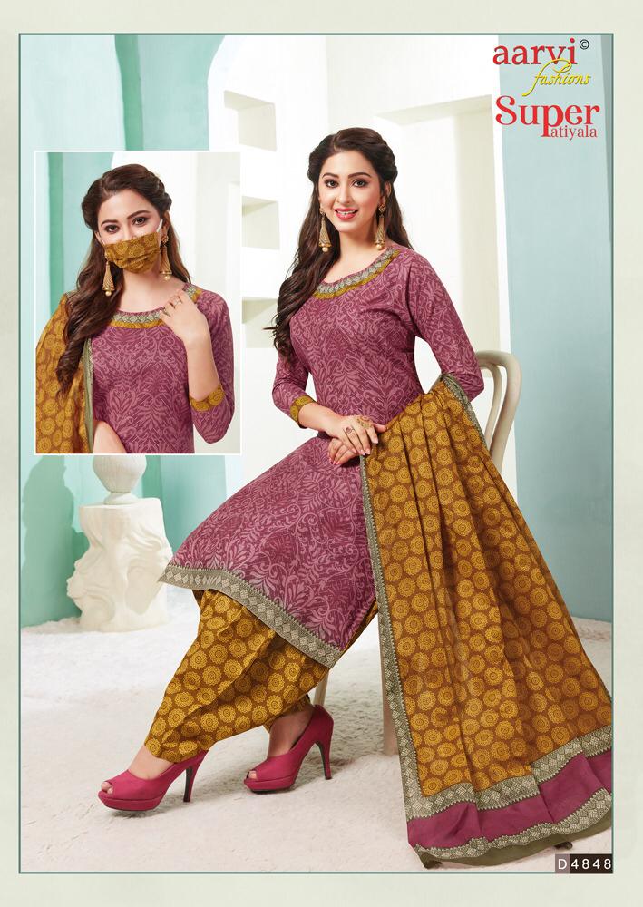 Aarvi Super Patiyala 2 Ready Made Regular Wear Patiyala Collection With Mal Mal Dupatta 