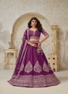 Wine Colour Silk With Leaf Embroidery Work Lahenga With Blouse Dupatta Wholesalers In Delhi KF 2144