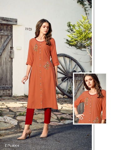 Baanvi Marigold 1 Latest fancy Designer Heavy Rayon Straight Cut Kurti Collection
