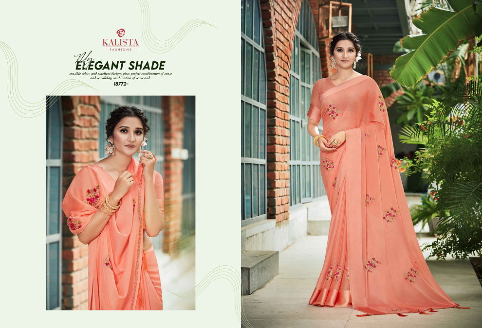 Kalista Kashmiraa Exclusive Festive Wear Designer Chinon Pata Fancy Saree Collection
