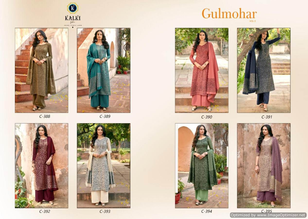 Kalki Gulmohar Vol 3 Latset Designer Printed Casual Wear Pure Handloom Weaving Pashmina Dress Material Collection