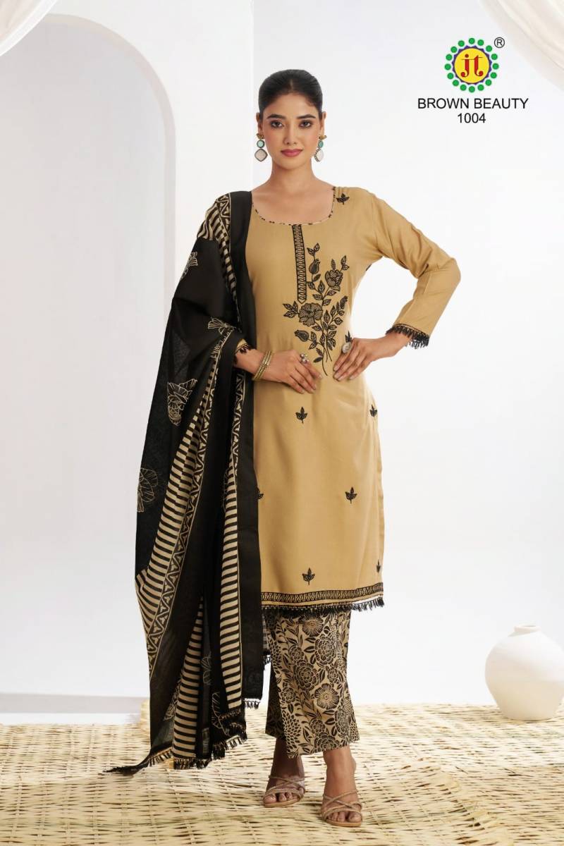 Jt Brown Beauty Rayon Embroidered Dress Material Exporters In India