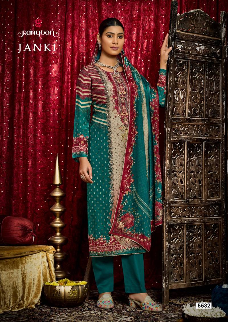Janki by Rangoon 5531 Series Muslin Digital Print Aari Wok Readymade Suit Bulk Orders In India