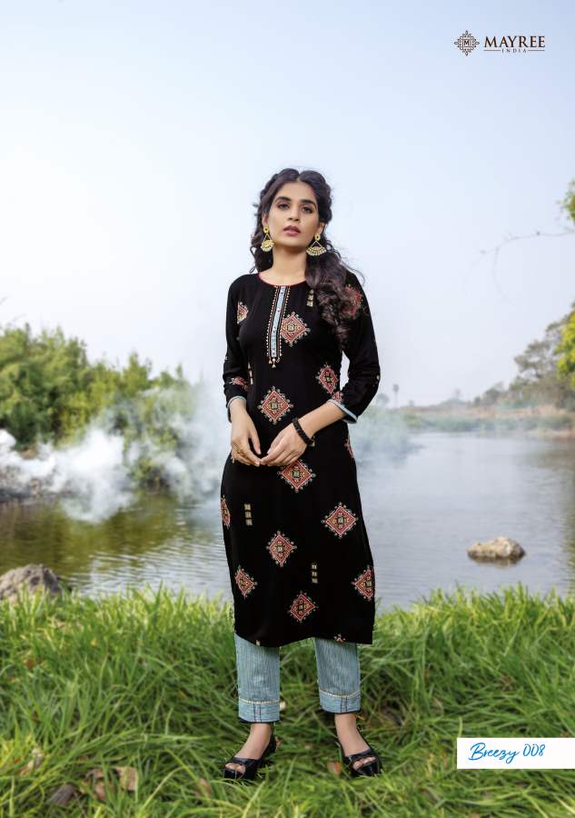Mayree Breezy Fancy Designer Ethnic Wear Rayon Kurti With Bottom Collection