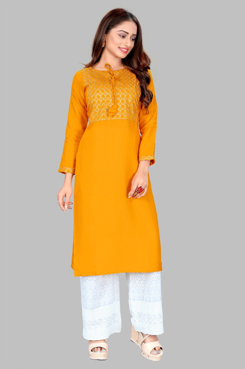 Glam Kurti 45Latest Fancy Designer Ethnic Wear Heavy Rayon With Sequence Embroidery Work Exclusive Kurti With Bottom Collection
