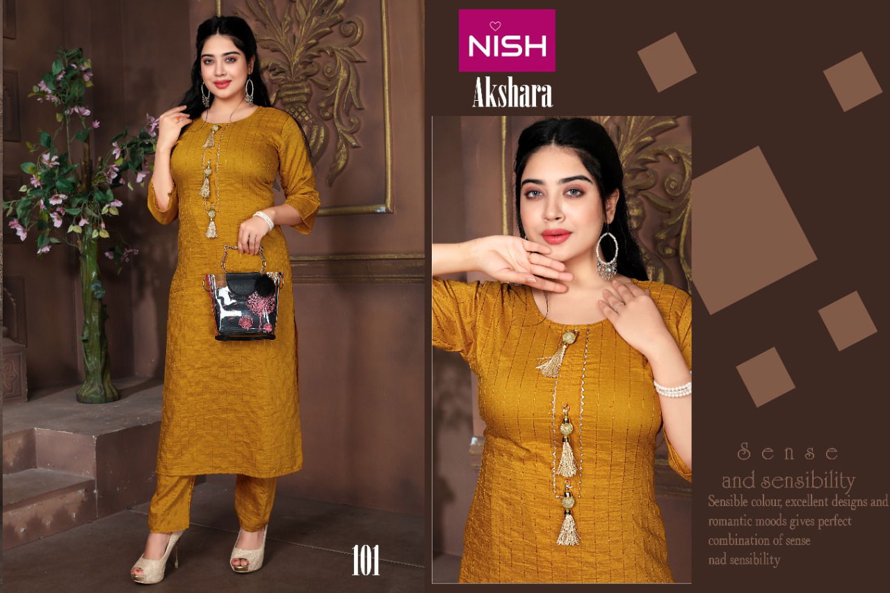 Nish Akshara Latest Fancy Designer Ethnic Wear Silk Kurti With Bottom Collection