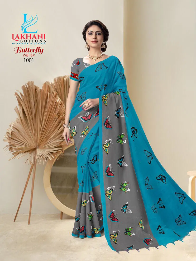 Lakhani Butterfly Pure Cotton Latest Printed Casual Wear Designer Cotton saree Collection
