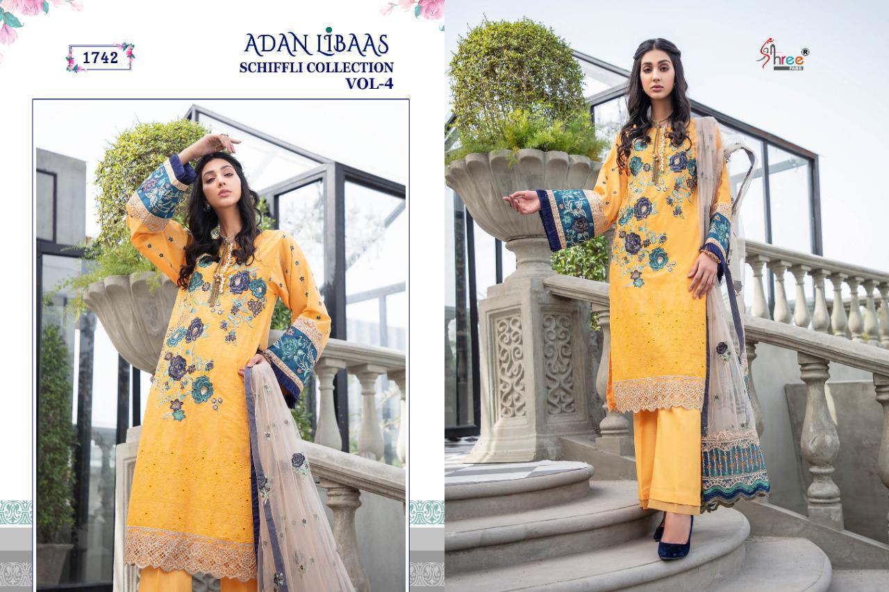 Shree Adan Libaas Schiffli Collection 4 Latest Fancy Casual Wear Pure Cotton Pakistani Salwar Suits Collection

