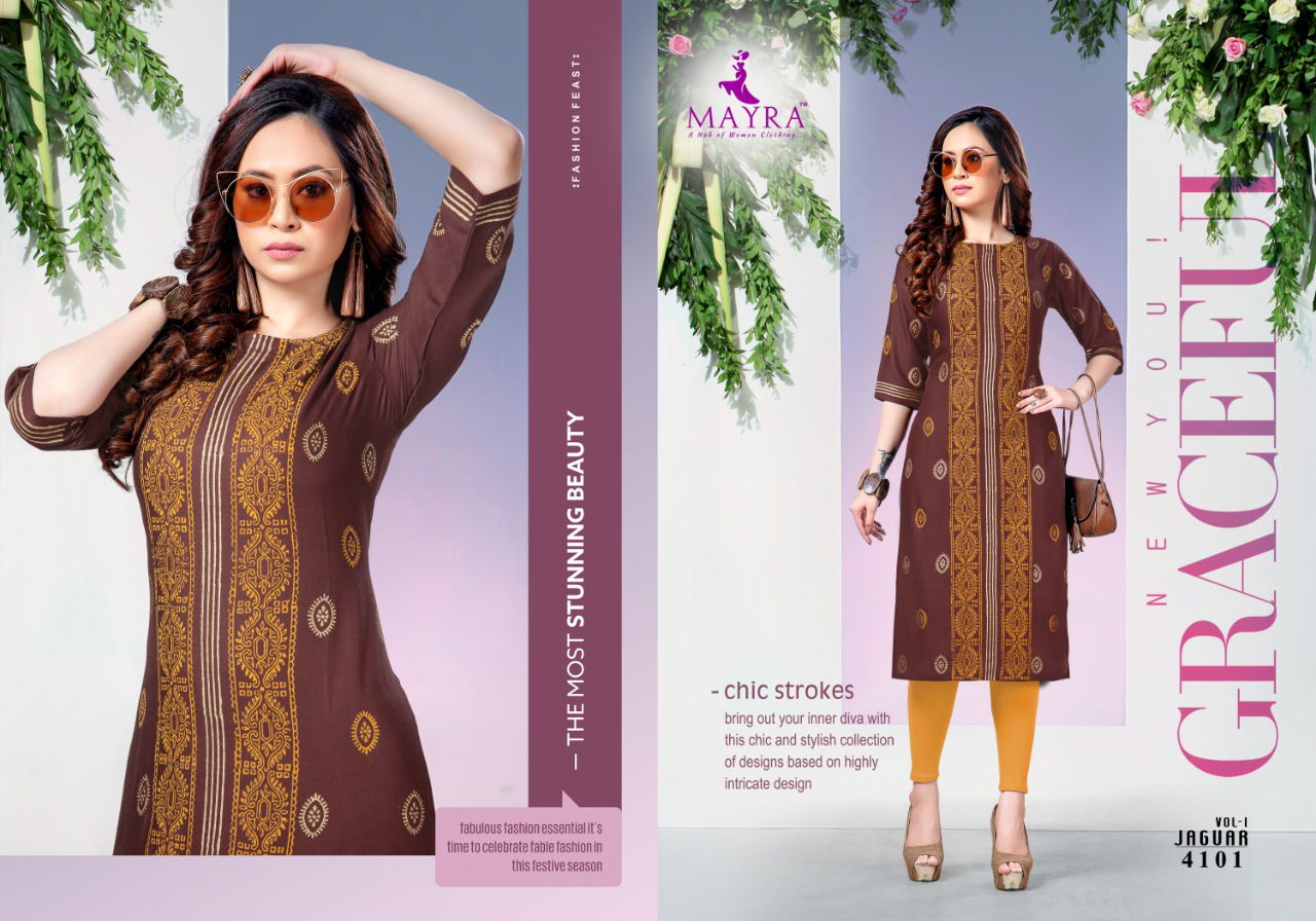 Mayra Jaguar 1 Latest Fancy Designer Casual Regular Wear Printed Designer Rayon Kurtis Collection
