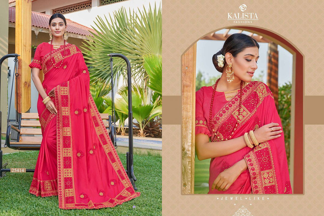Kalista Kanya Fancy Designer Latest Heavy Wedding Wear Vichitra Silk Embroidery Work Saree Collection

