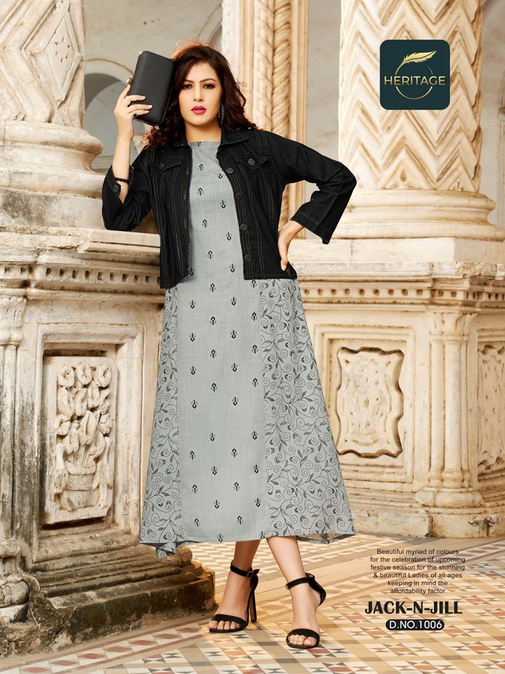 Heritage Jack N Jill Fancy Party Wear Rayon Printed Long Kurti Collection