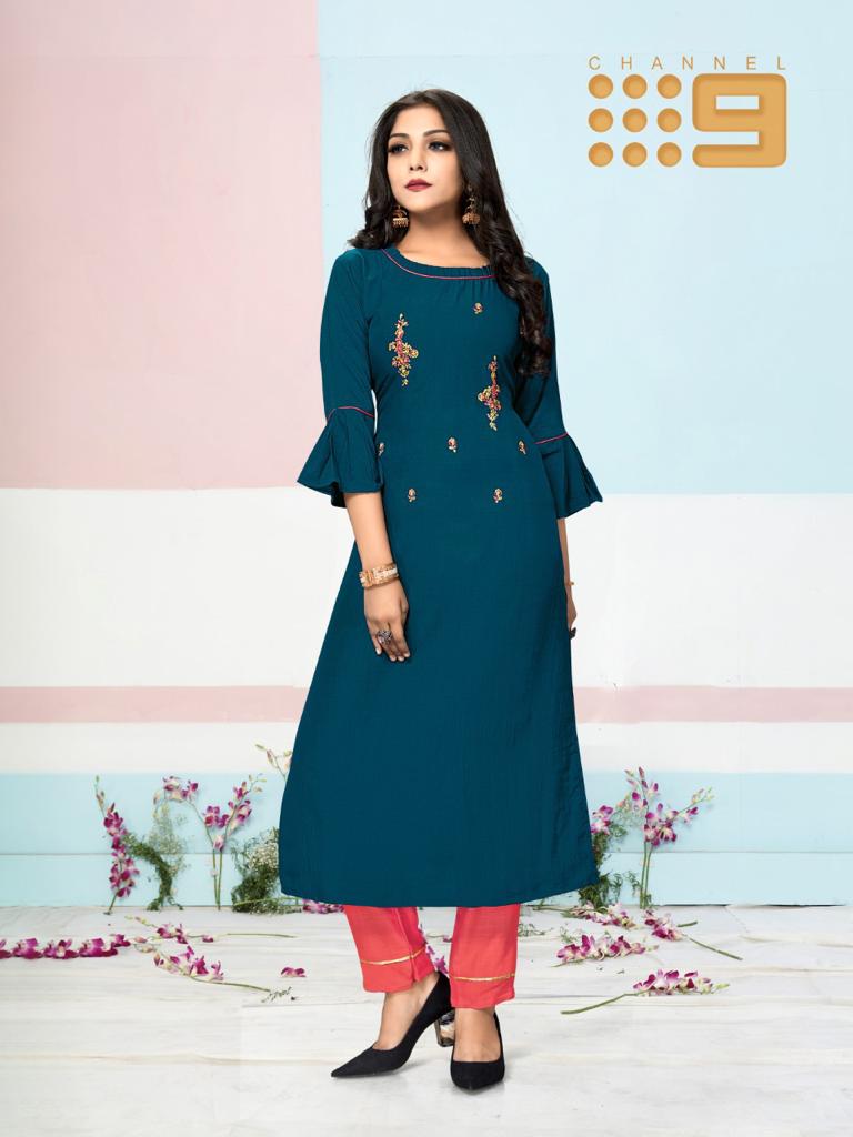 C9 Zenith Latest Festive wear Heavy Finest Quality Of Chinon Silk  Embroidery Kurti With Cotton Bottom Collection
