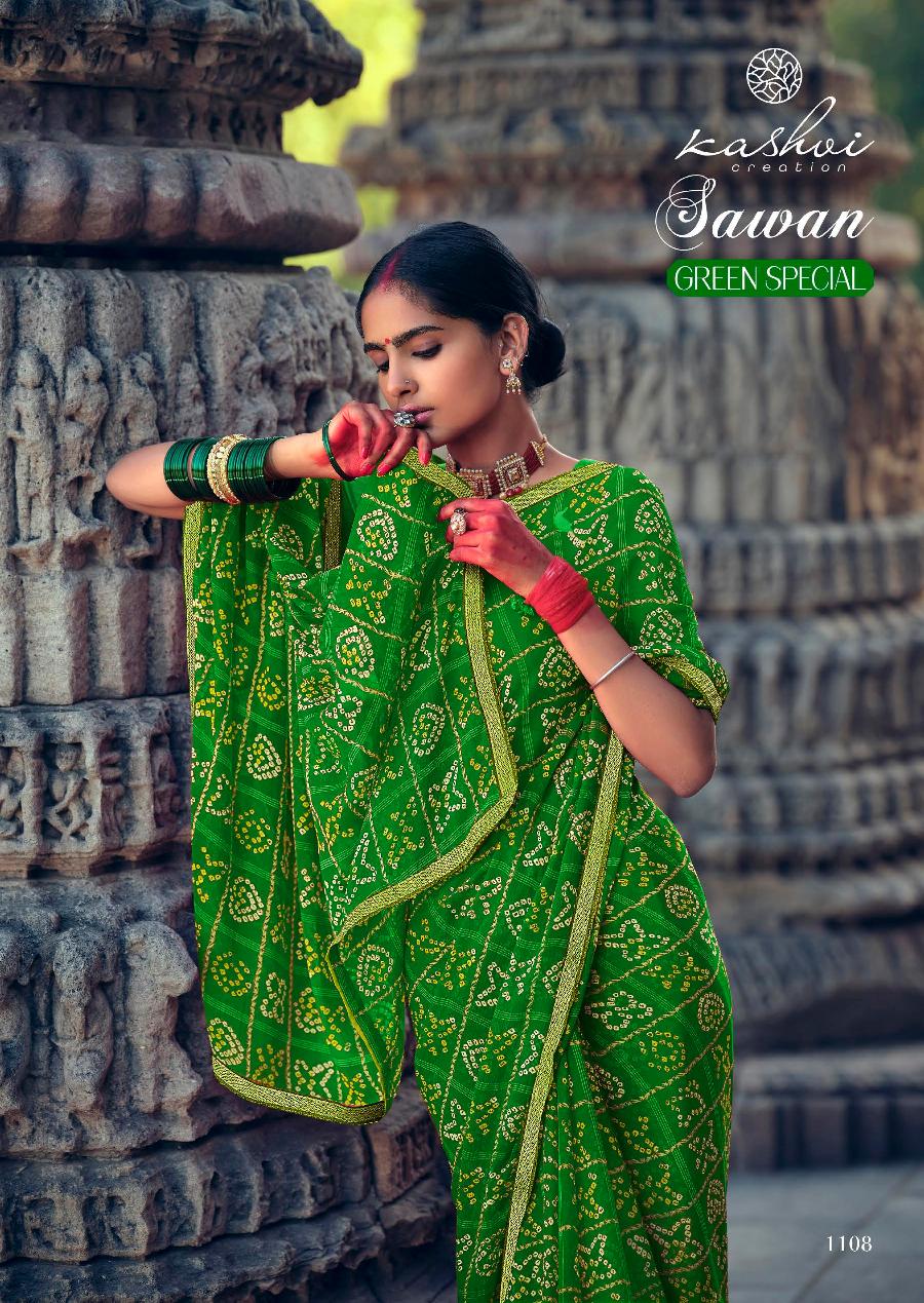 Kashvi Sawan Green Casual Wear Printed Designer Chiffon Saree Collection
