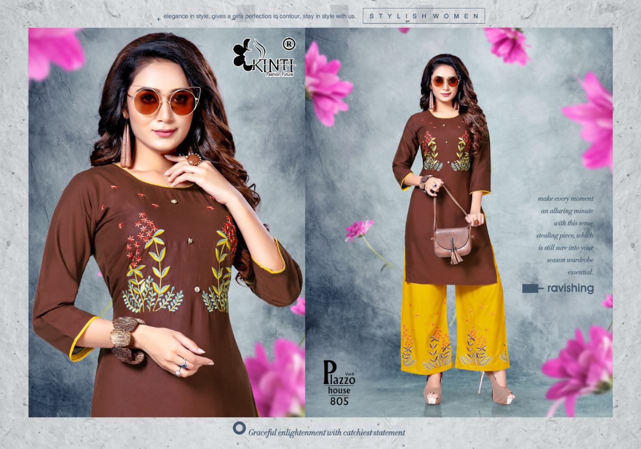 Kinti Plazo House 8 Ethnic Wear Rayon Kurtis With Bottom Collection
