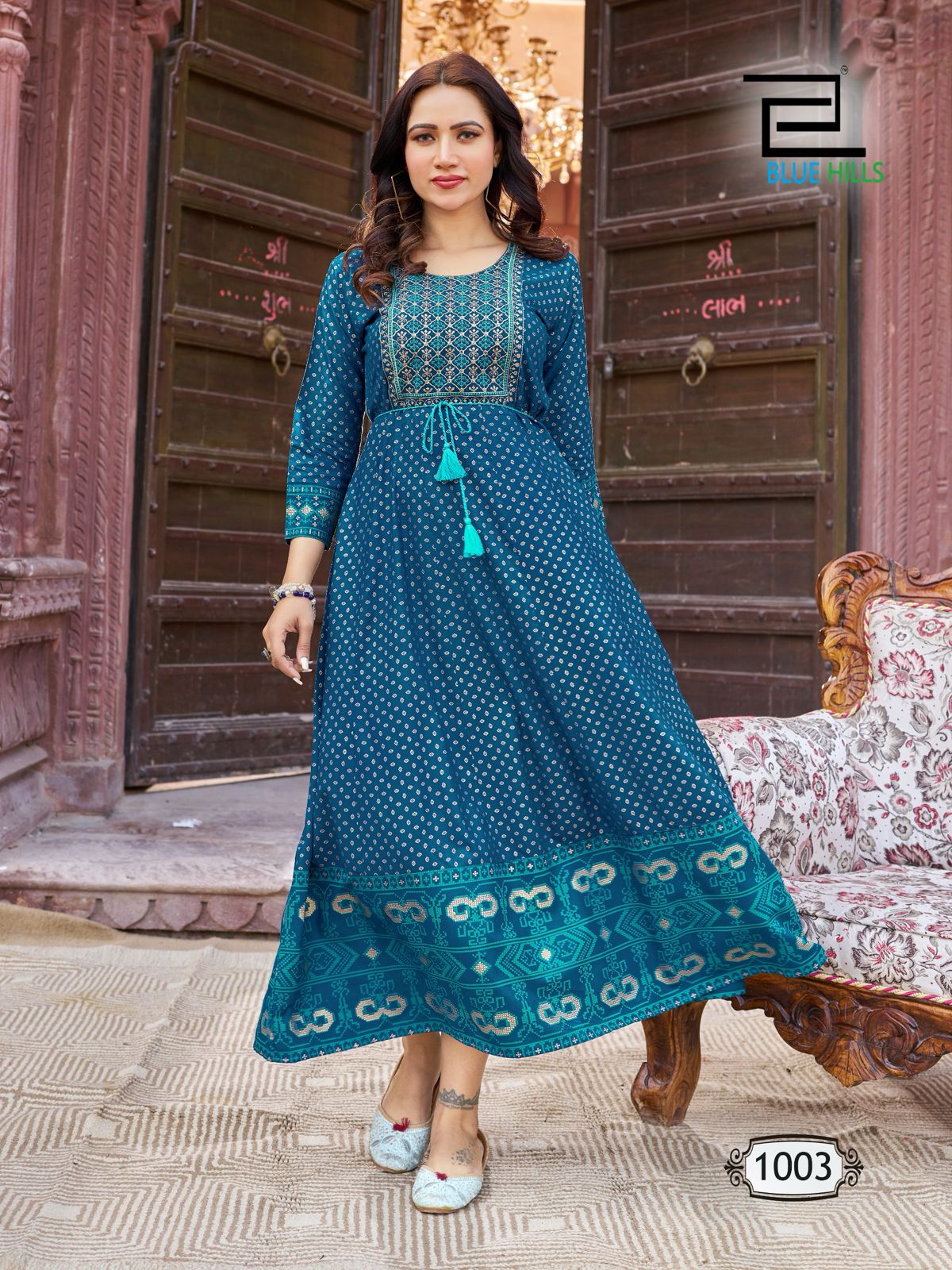 Glamours By Blue Hills 1001 To 1008 Printed Long Anarkali Kurtis Wholesaler In Delhi